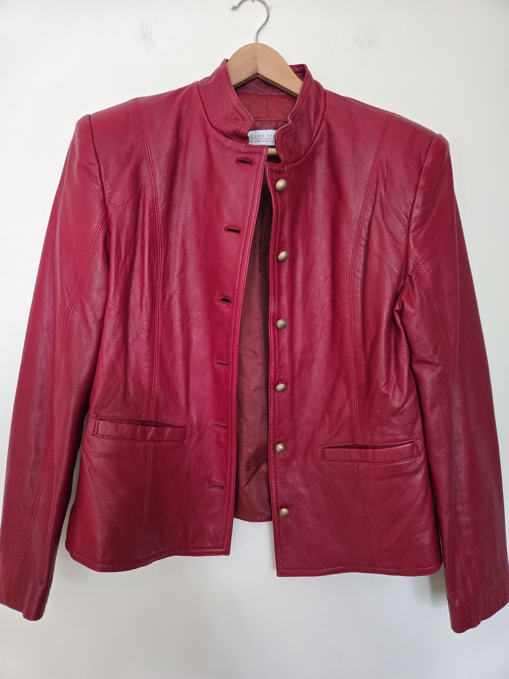 Red Women's Leather Button-Up Jacket